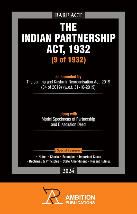 Book cover of 'The Indian Partnership Act, 1932' by Ambition Publications with black and orange design.