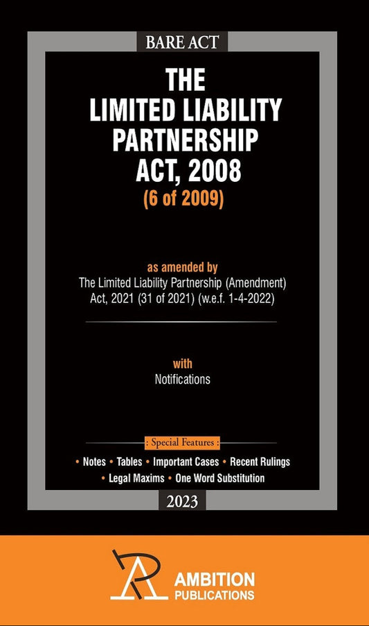 Book cover of 'The Limited Liability Partnership Act, 2008' by Ambition Publications with black and orange design.