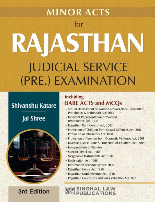 Minor Acts for Rajasthan Judicial Services (PRE.) Examination including Bare Acts and MCQs |Singhal Law Publications