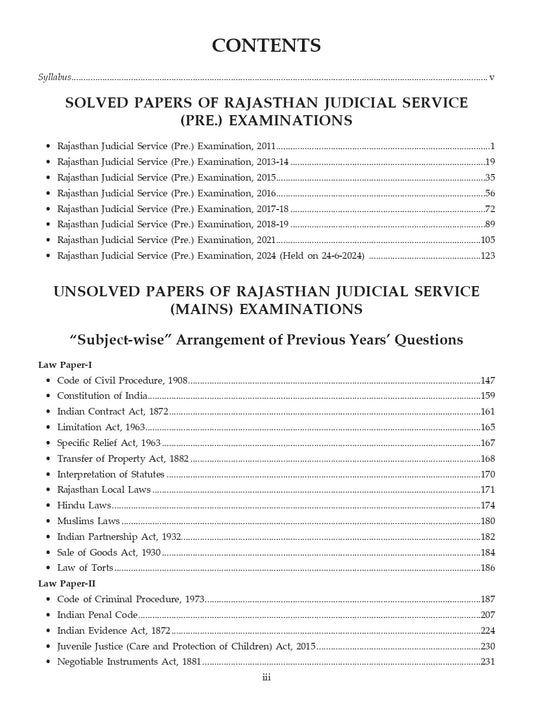 Solved Papers of RJS (Pre.) Examinations | Answers with Explanations (2011-2025) | Singhal Law Publications