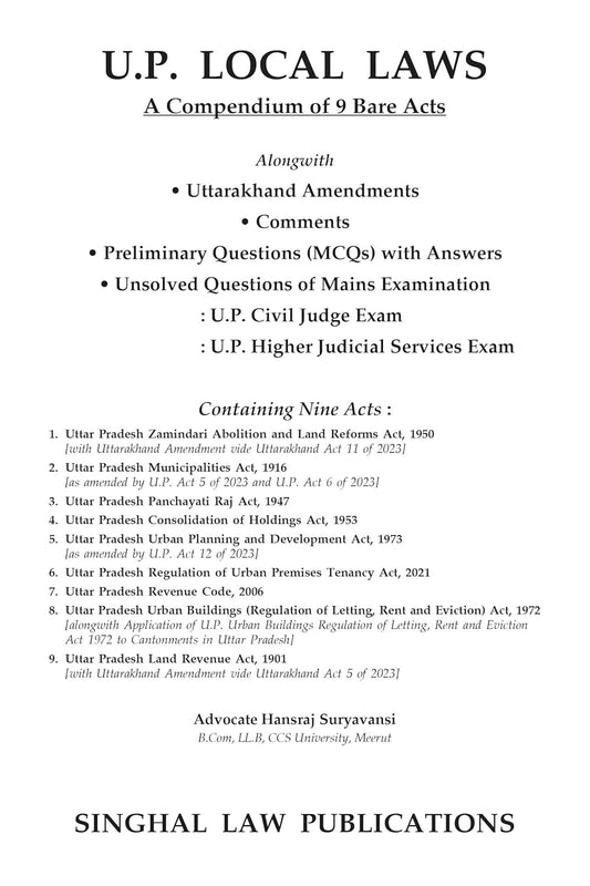 UP Local Laws Bare Act with Comments (A Compendium of Nine Bare Acts) | Singhal Law Publications