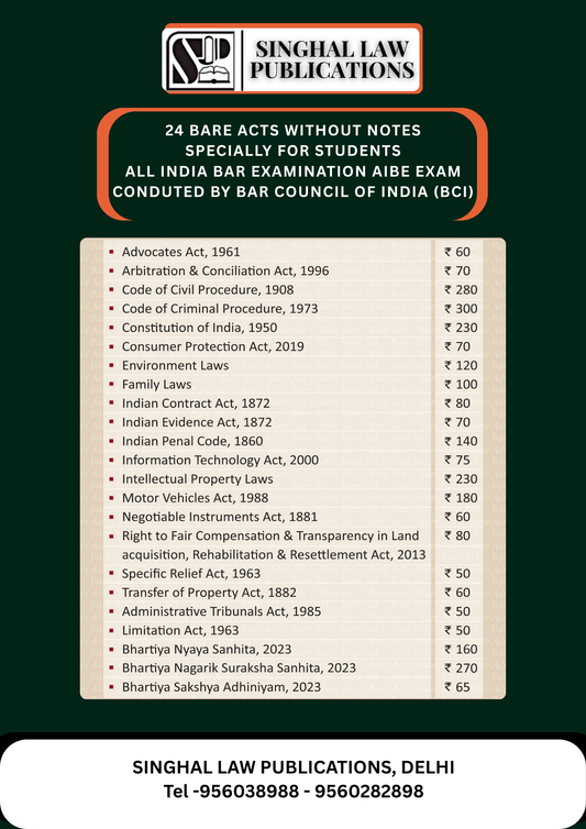 AIBE Exam 23 Bare Acts Set without Notes as per New Syllabus | 23 Books Combo as per Bar Council of India Guidelines | with New Criminal Laws | 2026 Edition | Singhal Law Publications