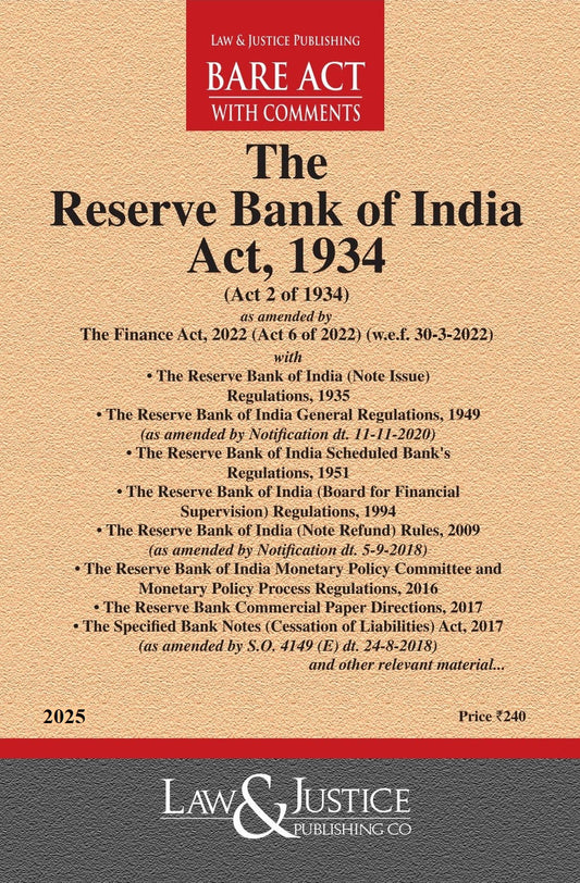 Reserve Bank of India Act, 1934 (as amended by Act 6 of 2022) with allied Act, Rules, Regulations, Directions and Schemes