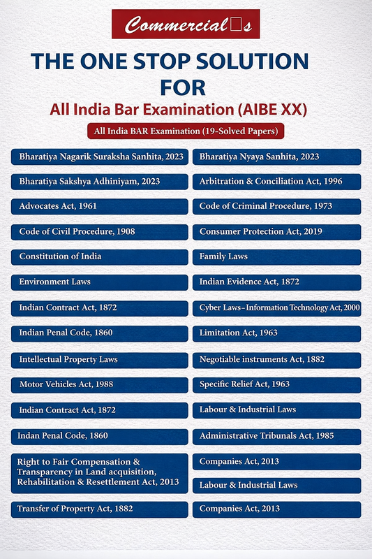 AIBE Exam combo of 25 Bare Acts without Notes, as per Bar Council of India, New Syllabus for AIBE XIX Exam Covering New Criminal Laws (BNS, BNSS, BSA) | 2026 | Commercial