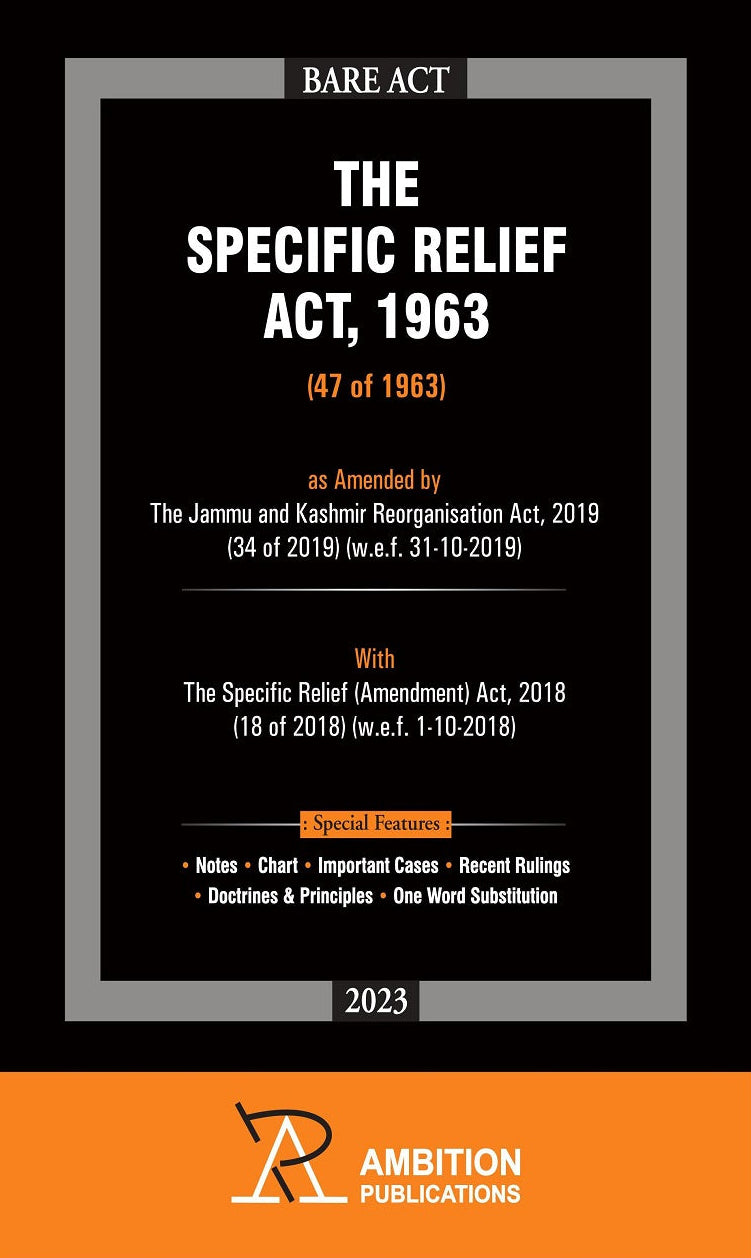 Book cover of 'The Specific Relief Act, 1963' by Ambition Publications with black and orange design.