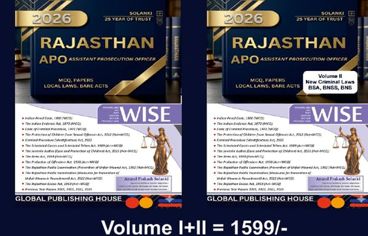 Rajasthan APO Exam Combo 2026 (Vol. I & II) | MCQs, Previous Papers, Local Laws, Bare Acts & New Criminal Laws (BSA, BNSS, BNS) | Solanki