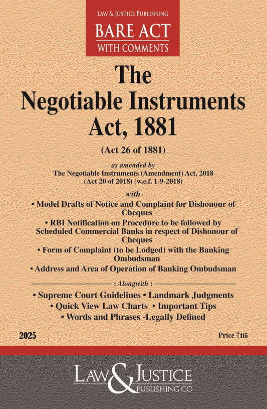 Negotiable Instruments Act, 1881 (as amended by Act 20 of 2018) with Model Drafts, RBI Notification & Form of Complaint etc.