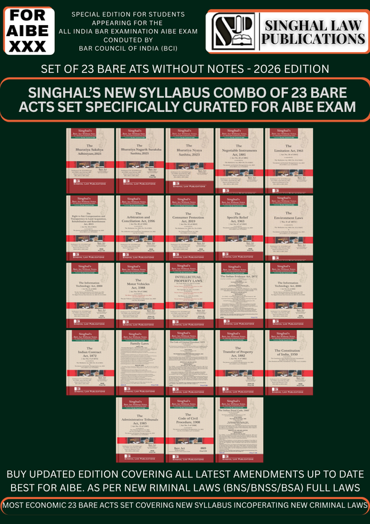 AIBE Exam 23 Bare Acts Set without Notes as per New Syllabus | 23 Books Combo as per Bar Council of India Guidelines | with New Criminal Laws | 2026 Edition | Singhal Law Publications
