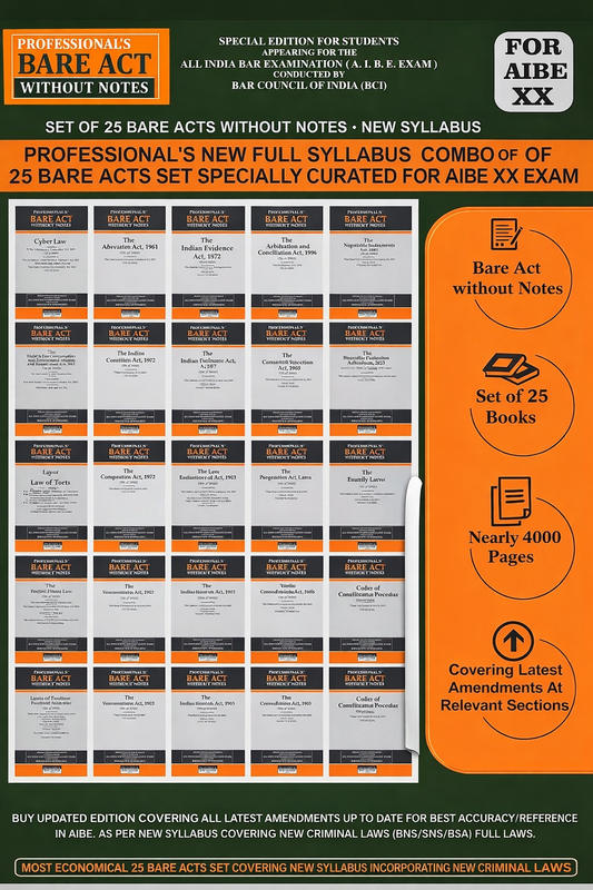 AIBE Exam 25 Bare Acts Set without Notes as per New Syllabus, Complete Set of 25 Books Combo as per Bar Council of India Guidelines | 2026 | Professional